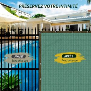 Brise-vue HDPE 2 × 15 m vert — bordure renforcée sur les quatre côtés